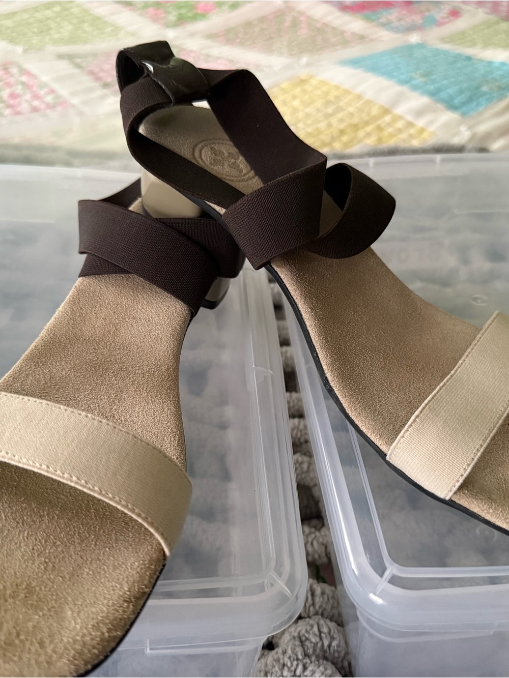 CHARLESTON SHOE CO. Two-Tone Beige and Dark Brown Strappy Sandals size 9